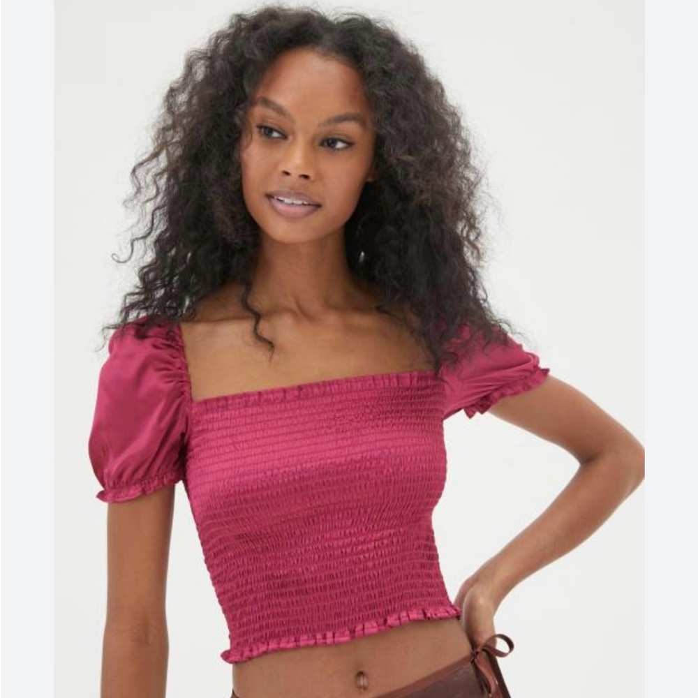 Urban Outfitters- Sabrina Satin Smocked Crop Top- Size XS